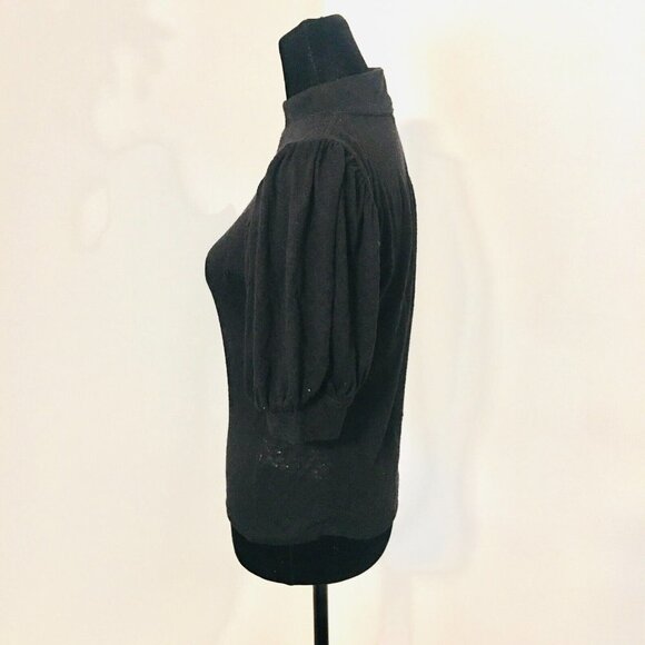 FREE PEOPLE Black Knit Puff Short Sleeve Turtleneck Medium (Fits Like a Small) - Picture 4 of 7